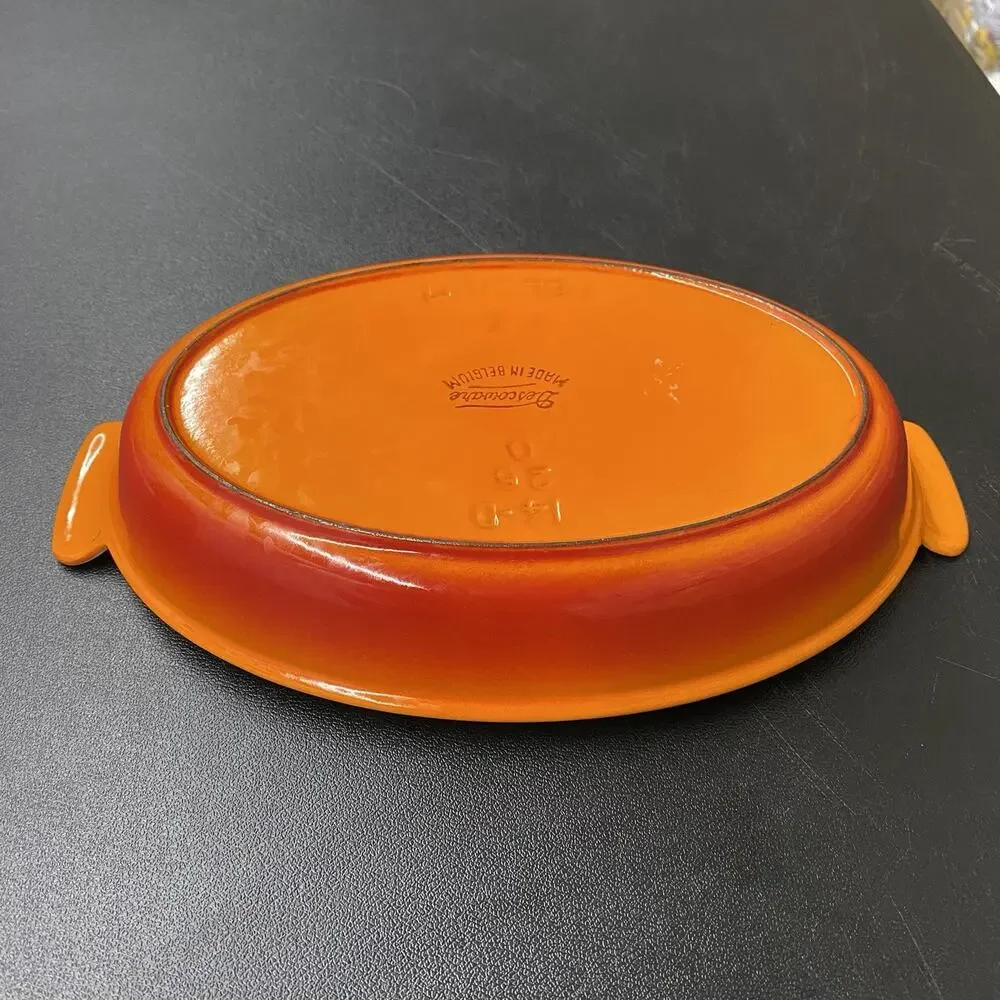 Vintage Descoware #26 Orange Flame Cast Iron Enamel Oval Au Gratin Baking Dish